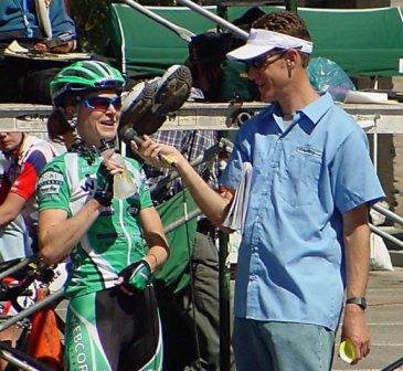 Interviewing Webcor's Cat Malone at the 2005 Tour of the Gila criterium, Cat's first NRC win